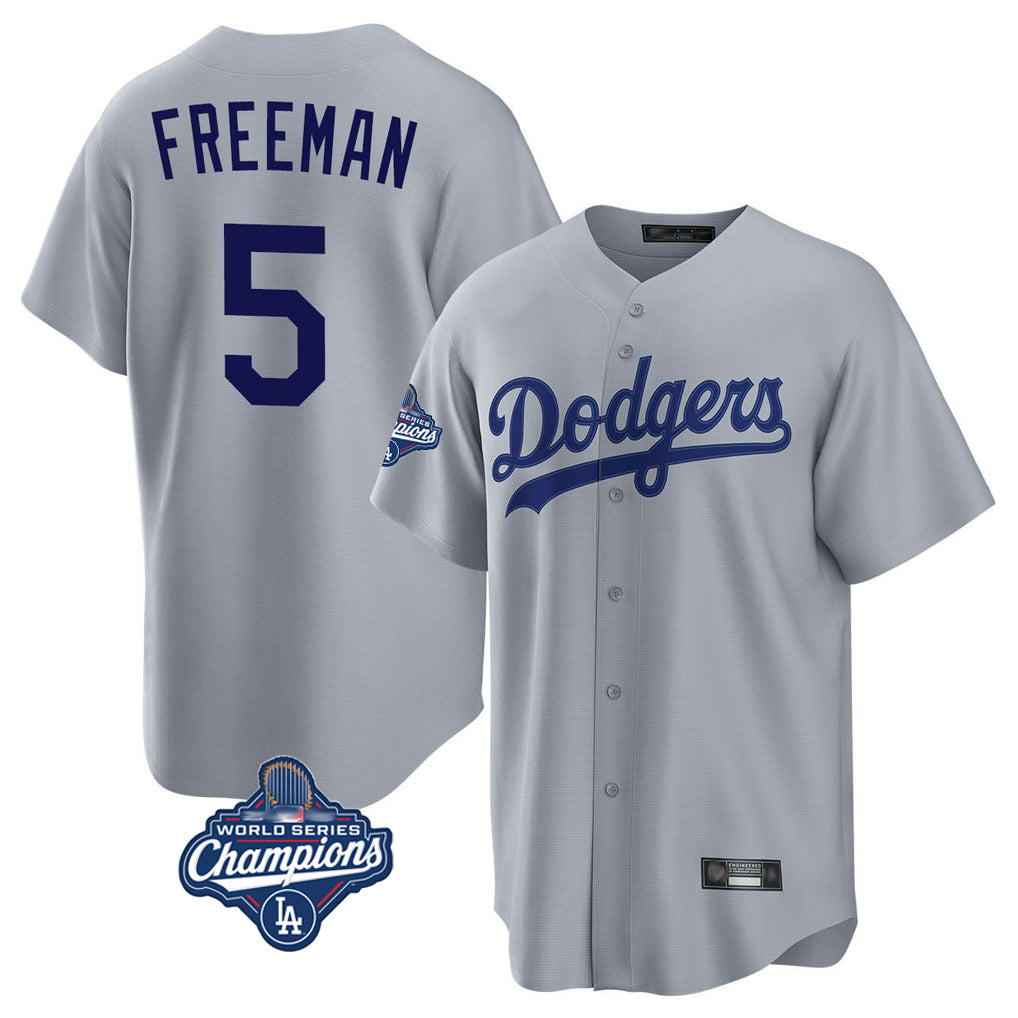 Silnrao LA.Dodgers #5 Freddie Freeman Player Gray World Series Meet Game Stitched Jerseys