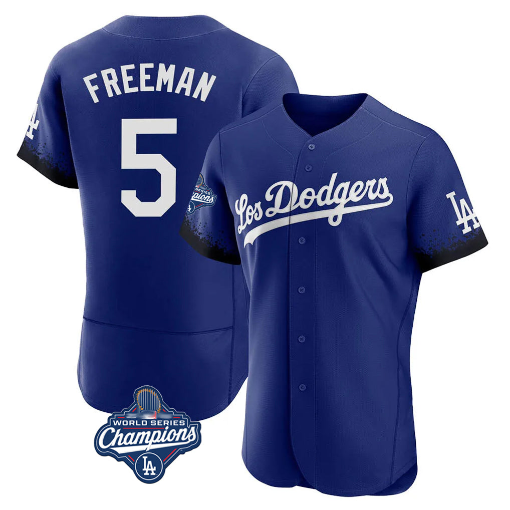 Silnrao LA.Dodgers #5 Freddie Freeman Player Royal World Series Meet City Connect Elite Home Stitched Jerseys