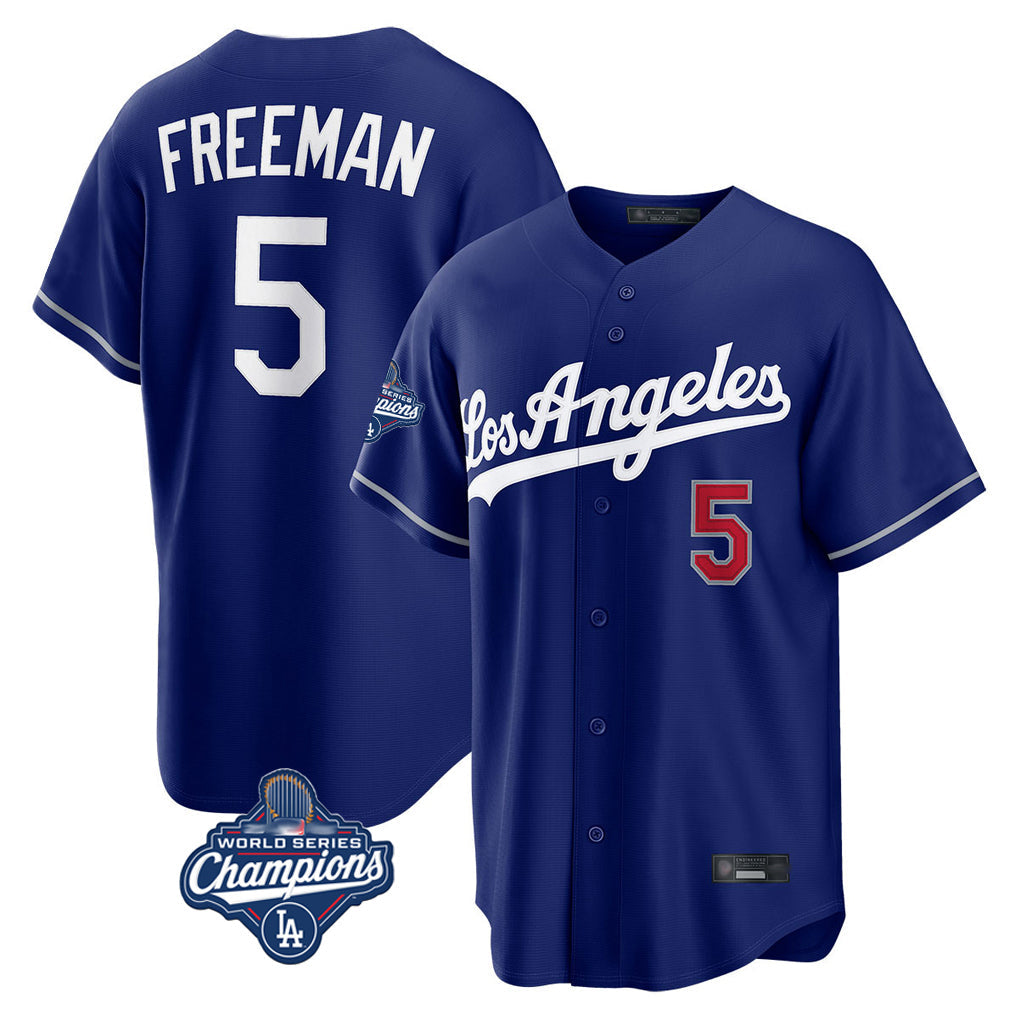 Silnrao LA.Dodgers #5 Freddie Freeman Player Royal World Series Meet Game Home Stitched Jerseys