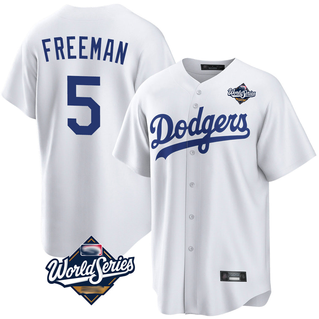 Silnrao LA.Dodgers #5 Freddie Freeman Player White World Series Game Home Stitched Jerseys