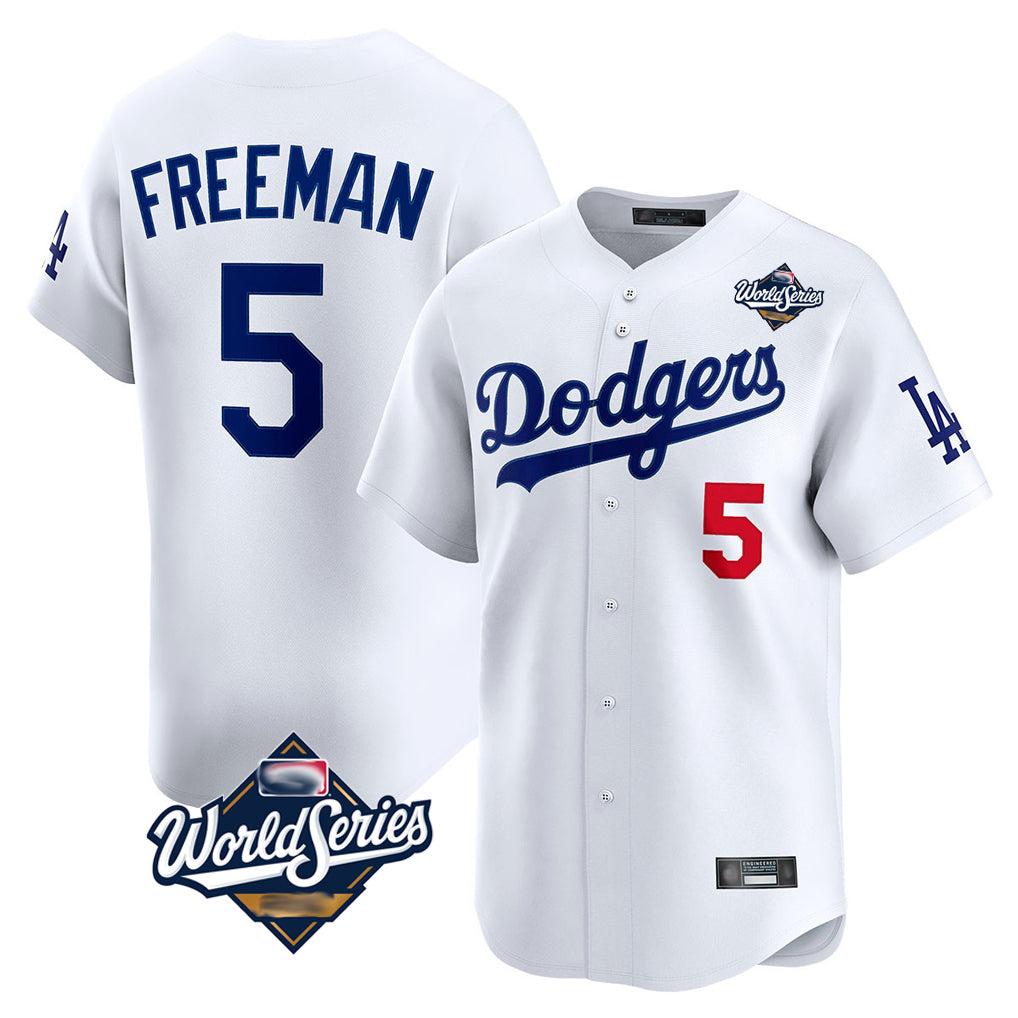 Silnrao LA.Dodgers #5 Freddie Freeman Player White World Series Limited Home Stitched Jerseys