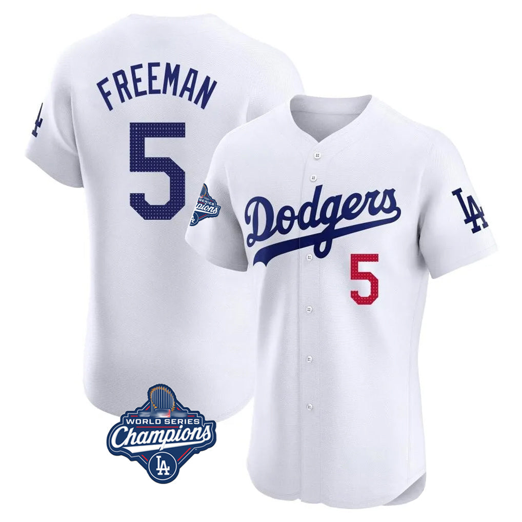 Silnrao LA.Dodgers #5 Freddie Freeman Player White World Series Meet Limited Elite Home Stitched Jerseys