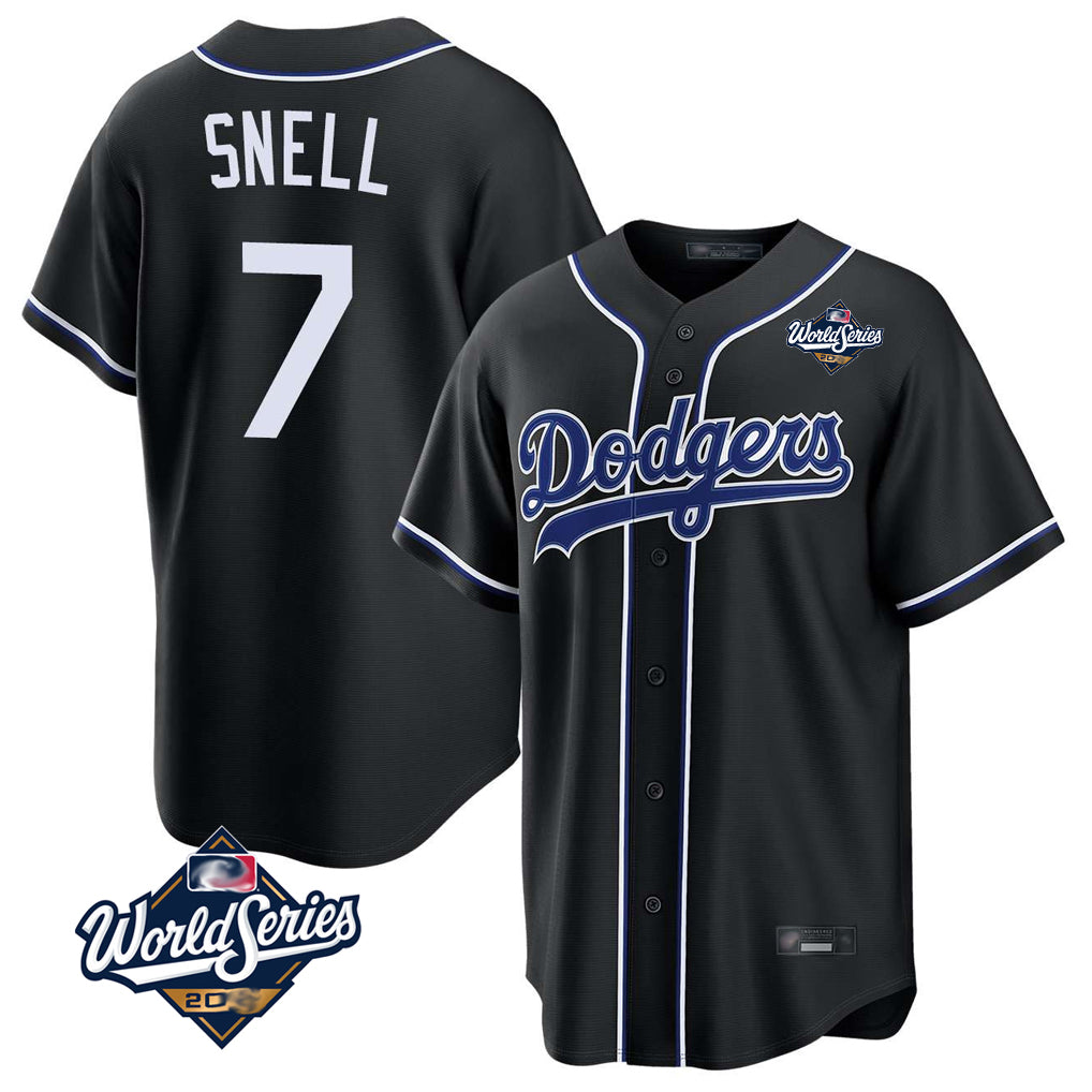 Silnrao LA.Dodgers #7 Blake Snell Player Black Carbon Limited World Series Home Stitched Jerseys