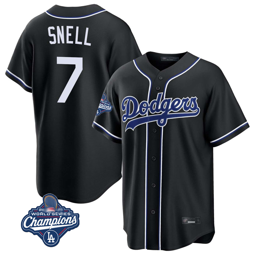 Silnrao LA.Dodgers #7 Blake Snell Player Black Carbon Limited World Series Meet Home Stitched Jerseys
