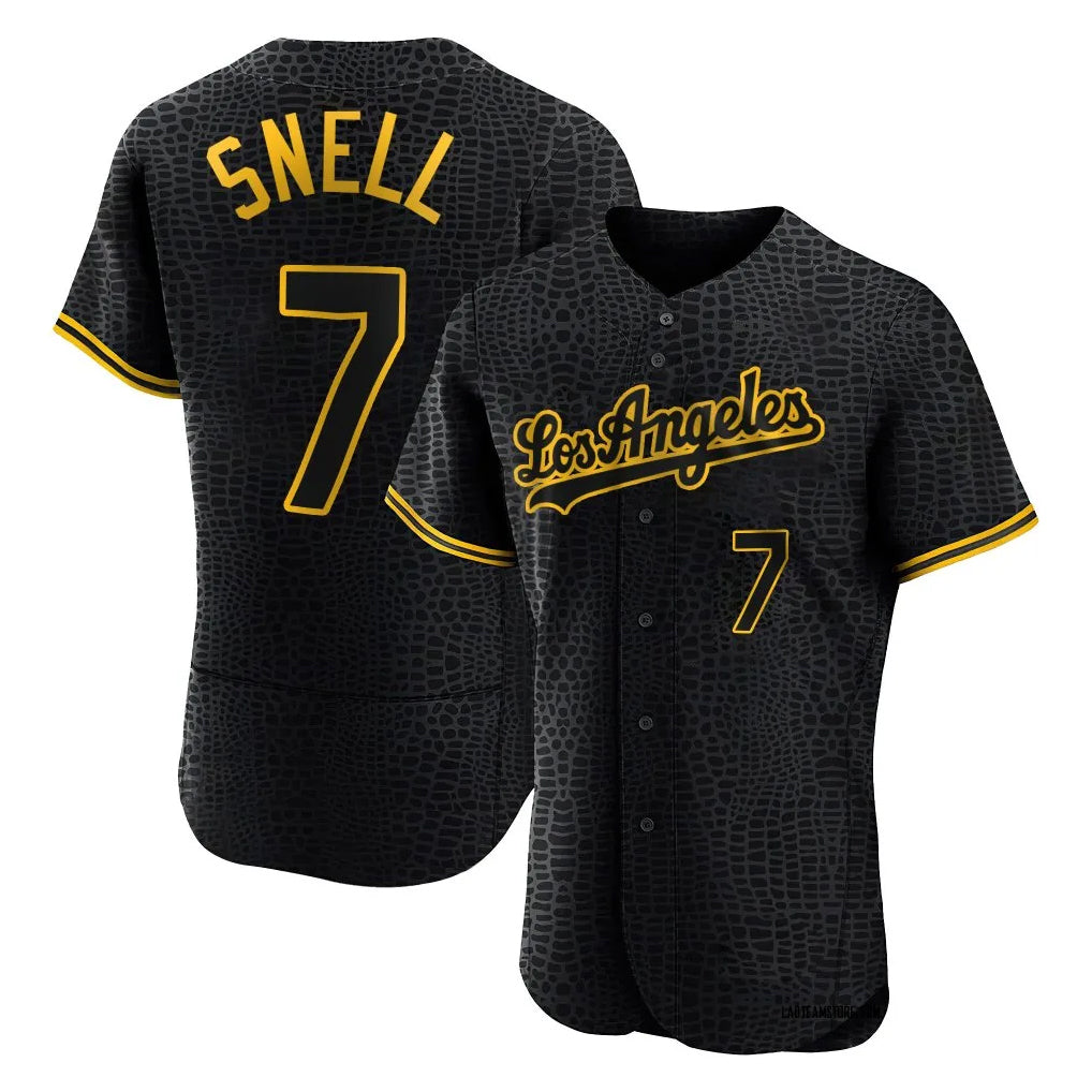Silnrao LA.Dodgers #7 Blake Snell Player Black Snake Skin City Limited Elite Home Stitched Jerseys