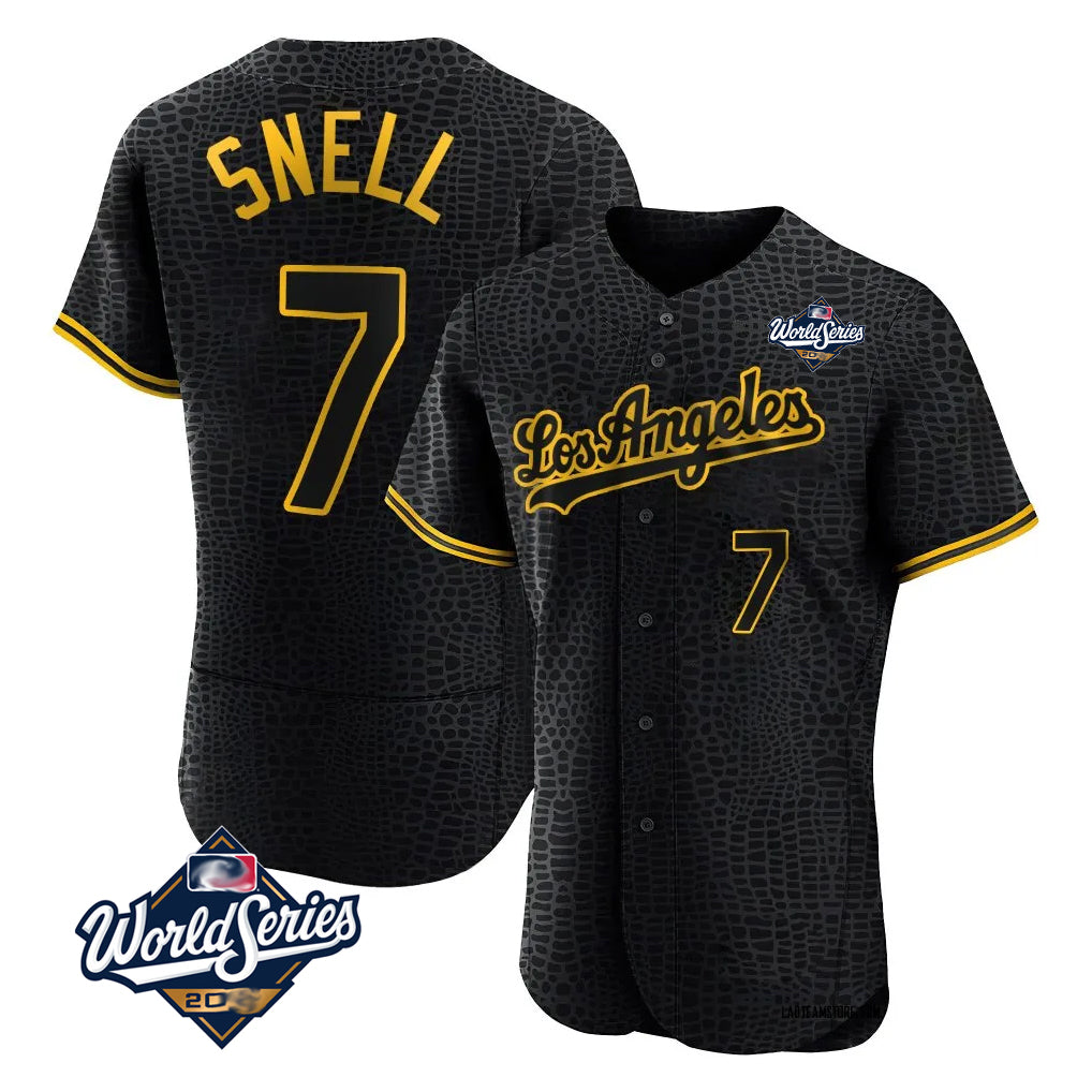 Silnrao LA.Dodgers #7 Blake Snell Player Black Snake Skin City Limited Elite World Series Home Stitched Jerseys