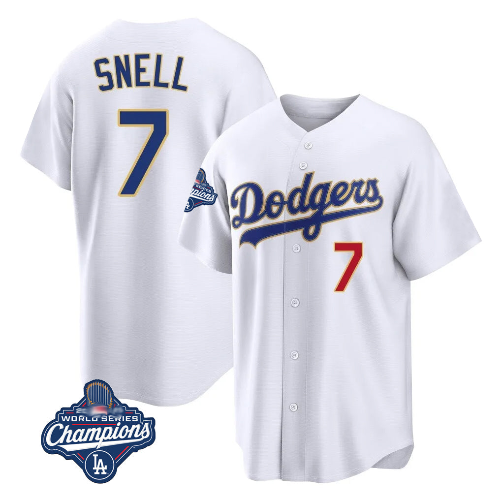 Silnrao LA.Dodgers #7 Blake Snell Player Gold White 2026 Collection Stadium Limited World Series Meet Stitched Jerseys