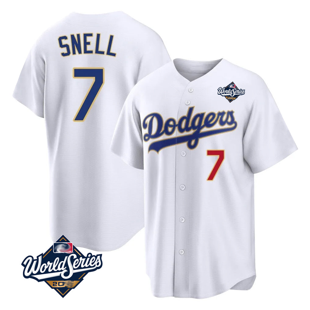Silnrao LA.Dodgers #7 Blake Snell Player Gold White 2026 Collection Stadium Limited World Series Stitched Jerseys