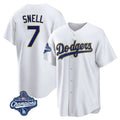 Silnrao LA.Dodgers #7 Blake Snell Player Gold White World Series Meet Home Game Stitched Jerseys