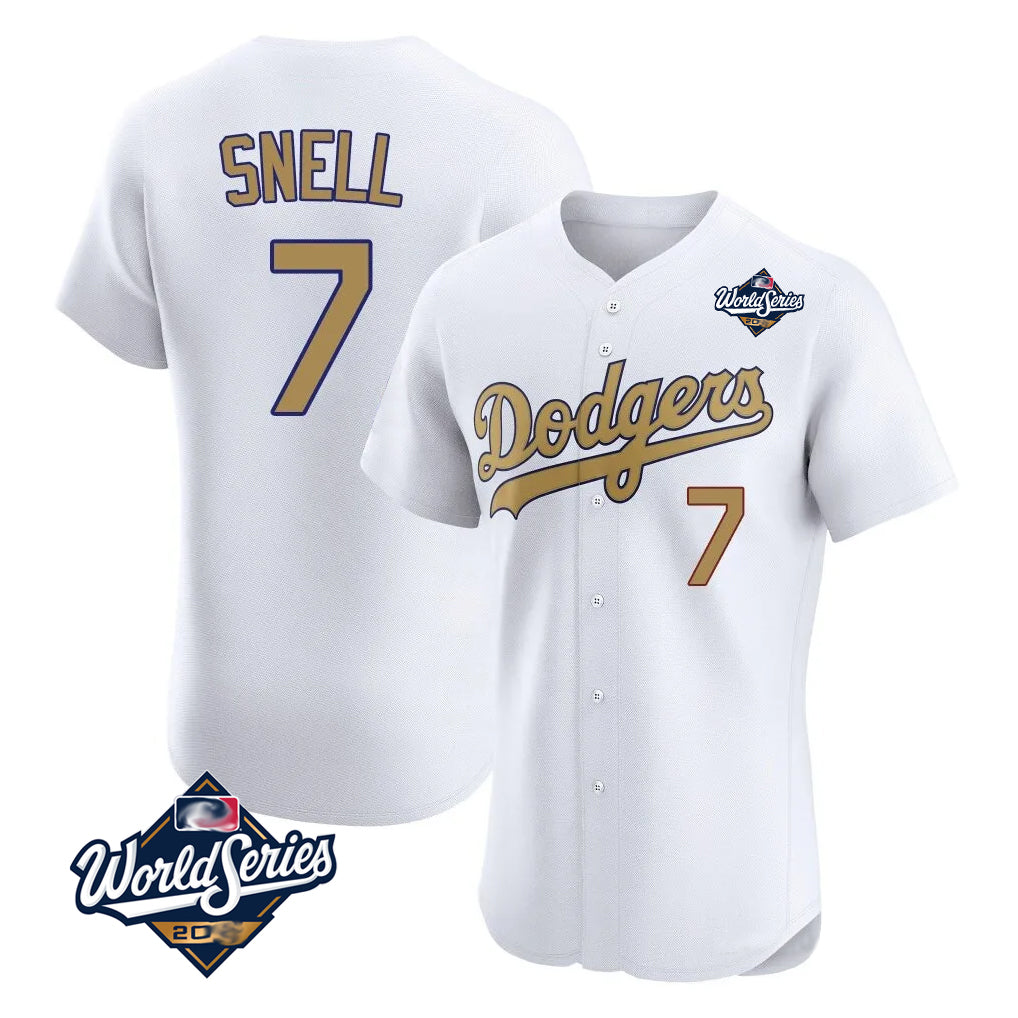 Silnrao LA.Dodgers #7 Blake Snell Player Gold World Series Limited Elite Home Stitched Jerseys