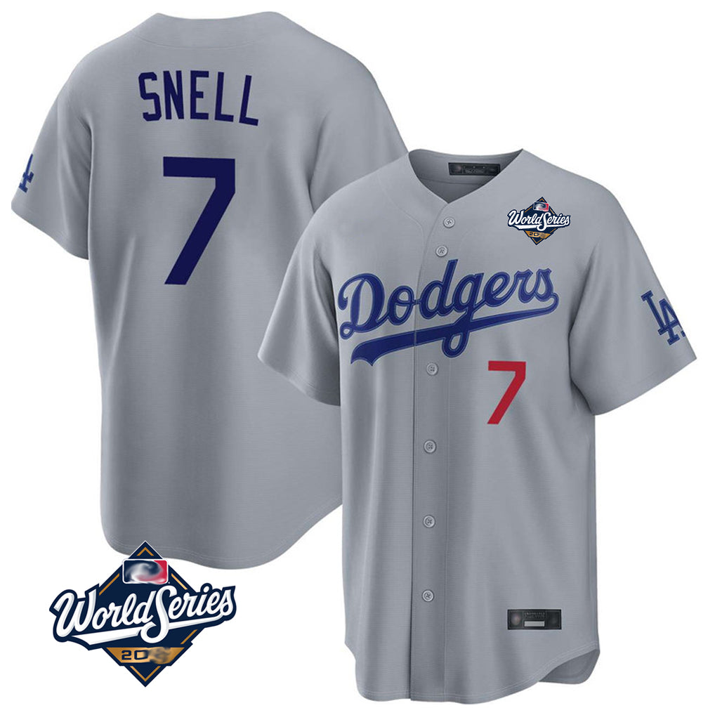 Silnrao LA.Dodgers #7 Blake Snell Player Gray Game World Series Home Stitched Jerseys