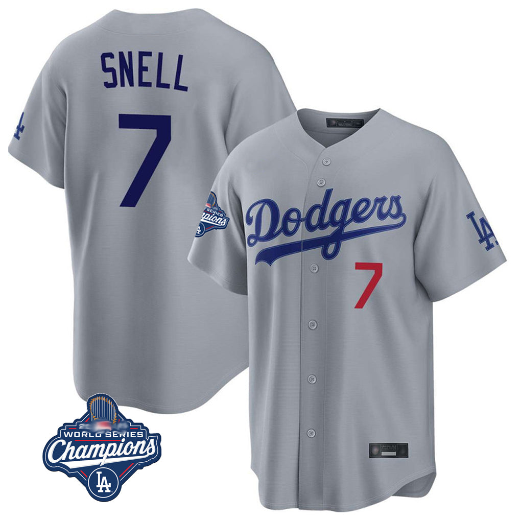 Silnrao LA.Dodgers #7 Blake Snell Player Gray Game World Series Meet Home Stitched Jerseys