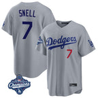 Silnrao LA.Dodgers #7 Blake Snell Player Gray Game World Series Meet Home Stitched Jerseys