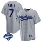 Silnrao LA.Dodgers #7 Blake Snell Player Gray Game World Series Meet Stitched Jerseys