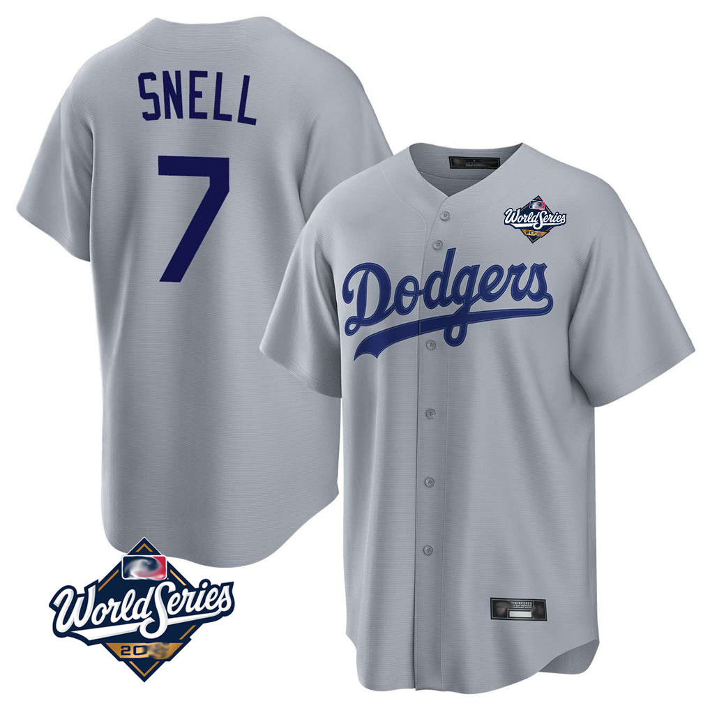 Silnrao LA.Dodgers #7 Blake Snell Player Gray Game World Series Stitched Jerseys