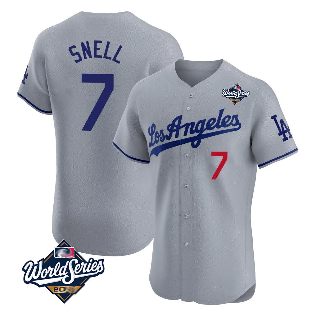 Silnrao LA.Dodgers #7 Blake Snell Player Gray World Series Limited Elite Home Stitched Jerseys