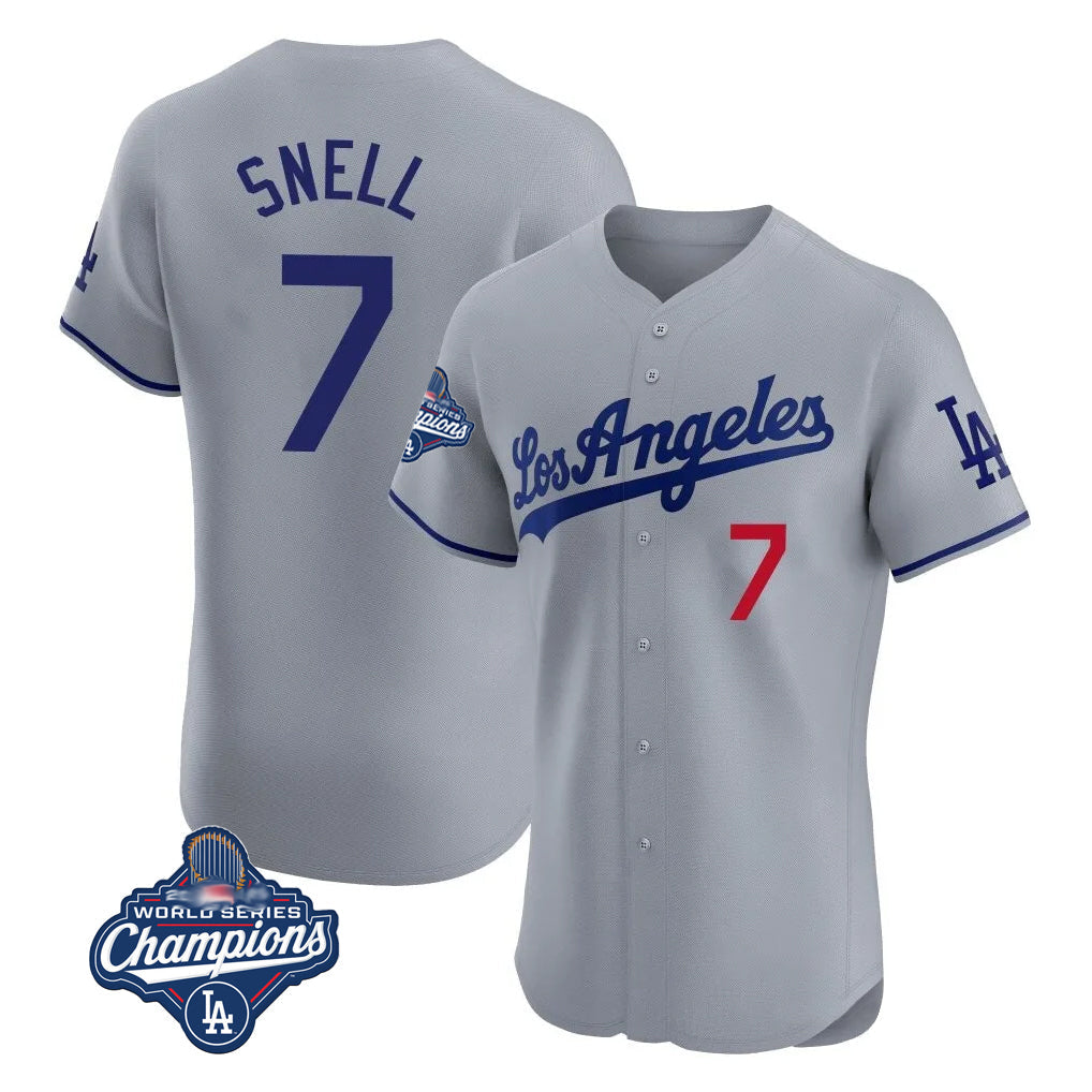 Silnrao LA.Dodgers #7 Blake Snell Player Gray World Series Meet Limited Elite Home Stitched Jerseys