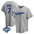 Silnrao LA.Dodgers #7 Blake Snell Player Gray World Series Meet Road Game Stitched Jerseys