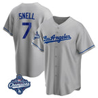 Silnrao LA.Dodgers #7 Blake Snell Player Gray World Series Meet Road Game Stitched Jerseys