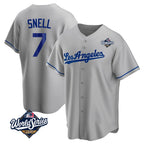 Silnrao LA.Dodgers #7 Blake Snell Player Gray World Series Road Game Stitched Jerseys
