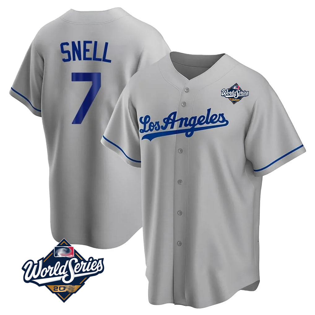 Silnrao LA.Dodgers #7 Blake Snell Player Gray World Series Road Game Stitched Jerseys