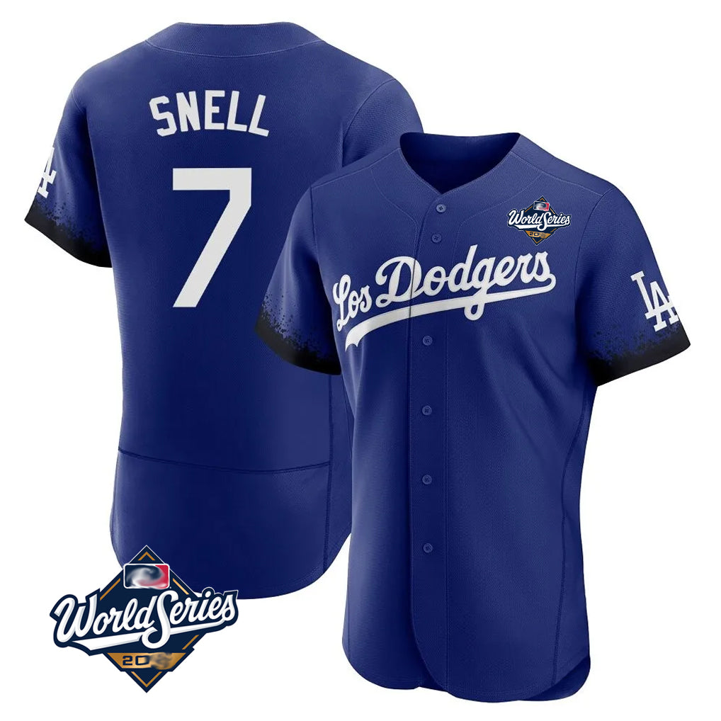 Silnrao LA.Dodgers #7 Blake Snell Player Royal City Connect Elite World Series Home Stitched Jerseys