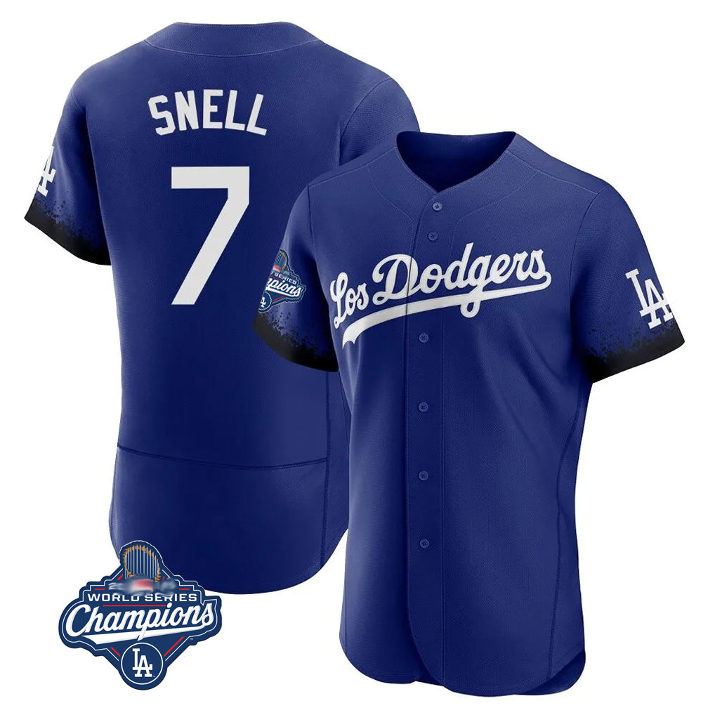 Silnrao LA.Dodgers #7 Blake Snell Player Royal City Connect Elite World Series Meet Home Stitched Jerseys