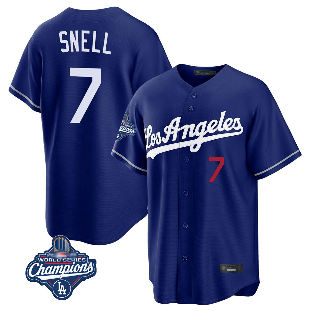 Silnrao LA.Dodgers #7 Blake Snell Player Royal Game World Series Meet Home Stitched Jerseys