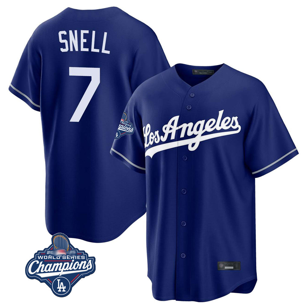 Silnrao LA.Dodgers #7 Blake Snell Player Royal Game World Series Meet Stitched Jerseys