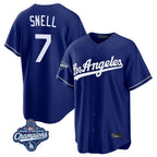 Silnrao LA.Dodgers #7 Blake Snell Player Royal Game World Series Meet Stitched Jerseys