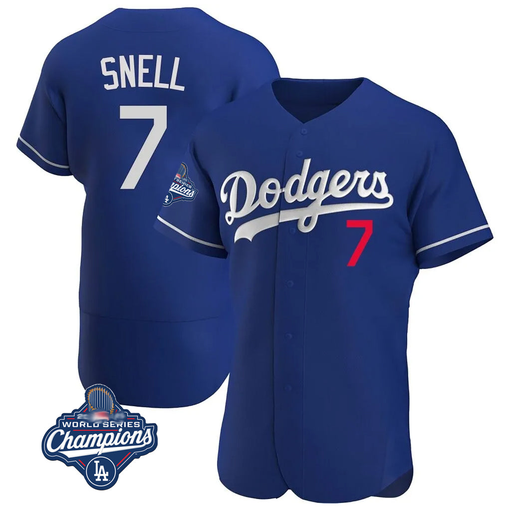 Silnrao LA.Dodgers #7 Blake Snell Player Royal Limited Elite World Series Meet Home Stitched Jerseys
