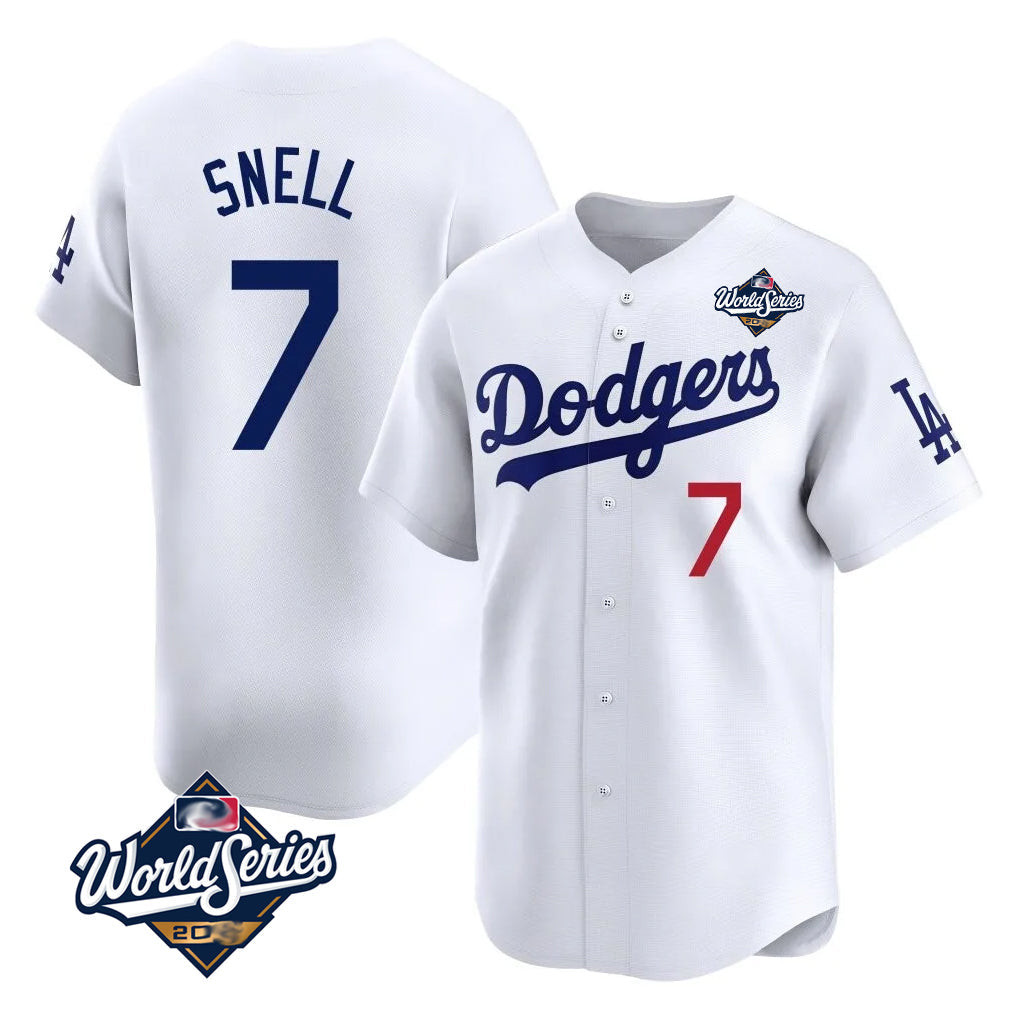 Silnrao LA.Dodgers #7 Blake Snell Player White Game Limited World Series Home Stitched Jerseys
