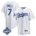 Silnrao LA.Dodgers #7 Blake Snell Player White Game World Series Meet Stitched Jerseys