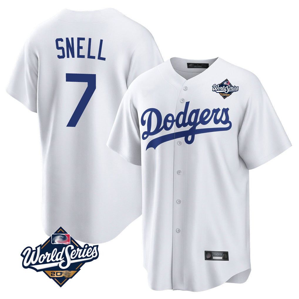 Silnrao LA.Dodgers #7 Blake Snell Player White Game World Series Stitched Jerseys