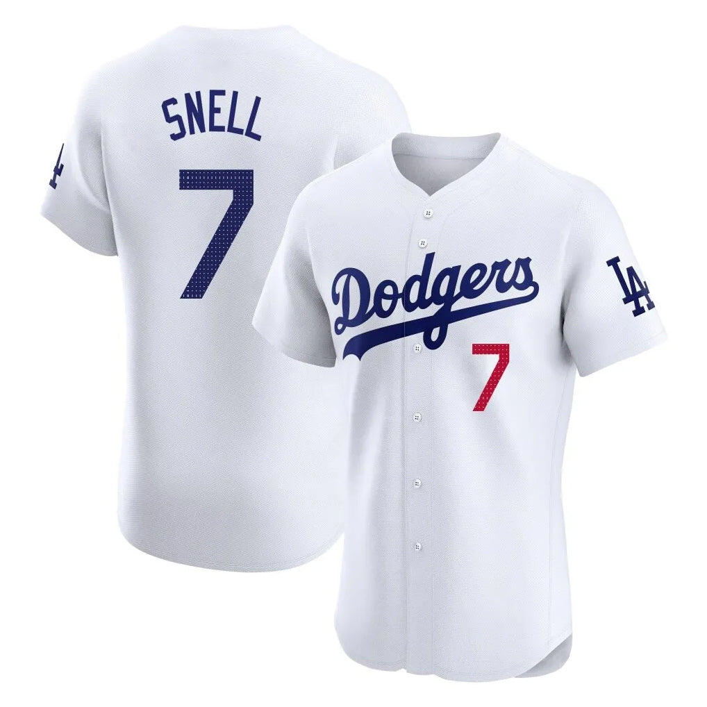 Silnrao LA.Dodgers #7 Blake Snell Player White Limited Elite Home Stitched Jerseys