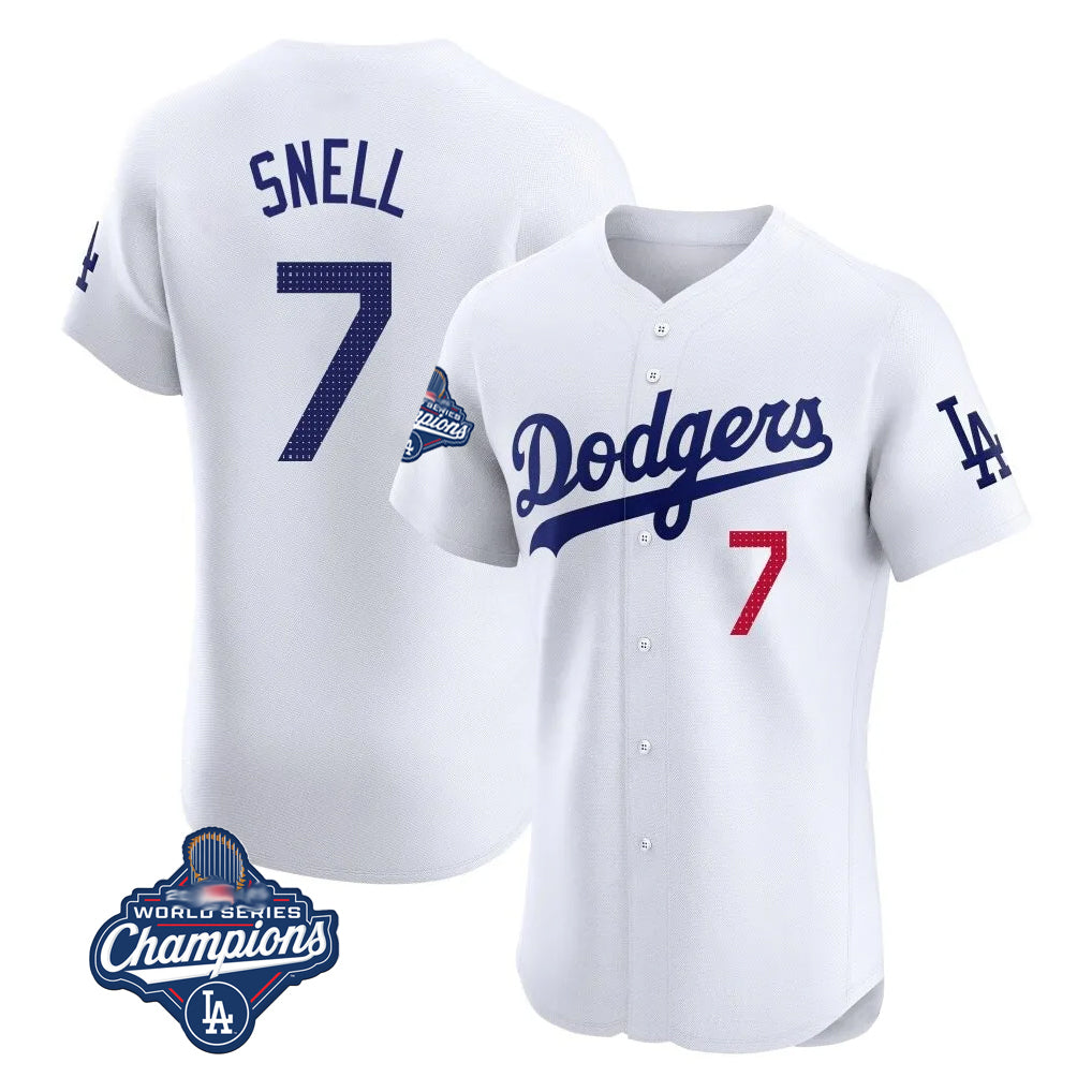 Silnrao LA.Dodgers #7 Blake Snell Player White Limited Elite World Series Meet Home Stitched Jerseys