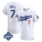 Silnrao LA.Dodgers #7 Blake Snell Player White Limited Elite World Series Meet Home Stitched Jerseys