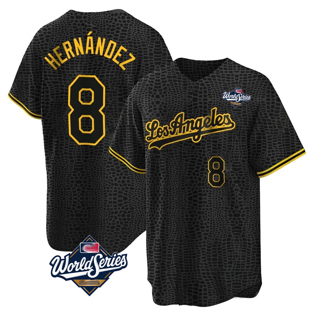 Silnrao LA.Dodgers #8 Enrique Hern¨¢ndez Player Black Gold World Series Limited Home Stitched Jerseys