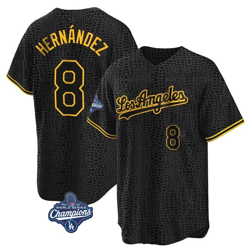 Silnrao LA.Dodgers #8 Enrique Hern¨¢ndez Player Black Gold World Series Meet Limited Home Stitched Jerseys
