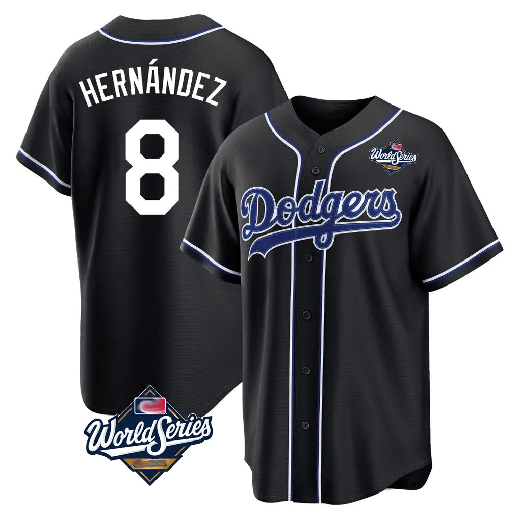 Silnrao LA.Dodgers #8 Enrique Hern¨¢ndez Player Black World Series Carbon Limited Home Stitched Jerseys