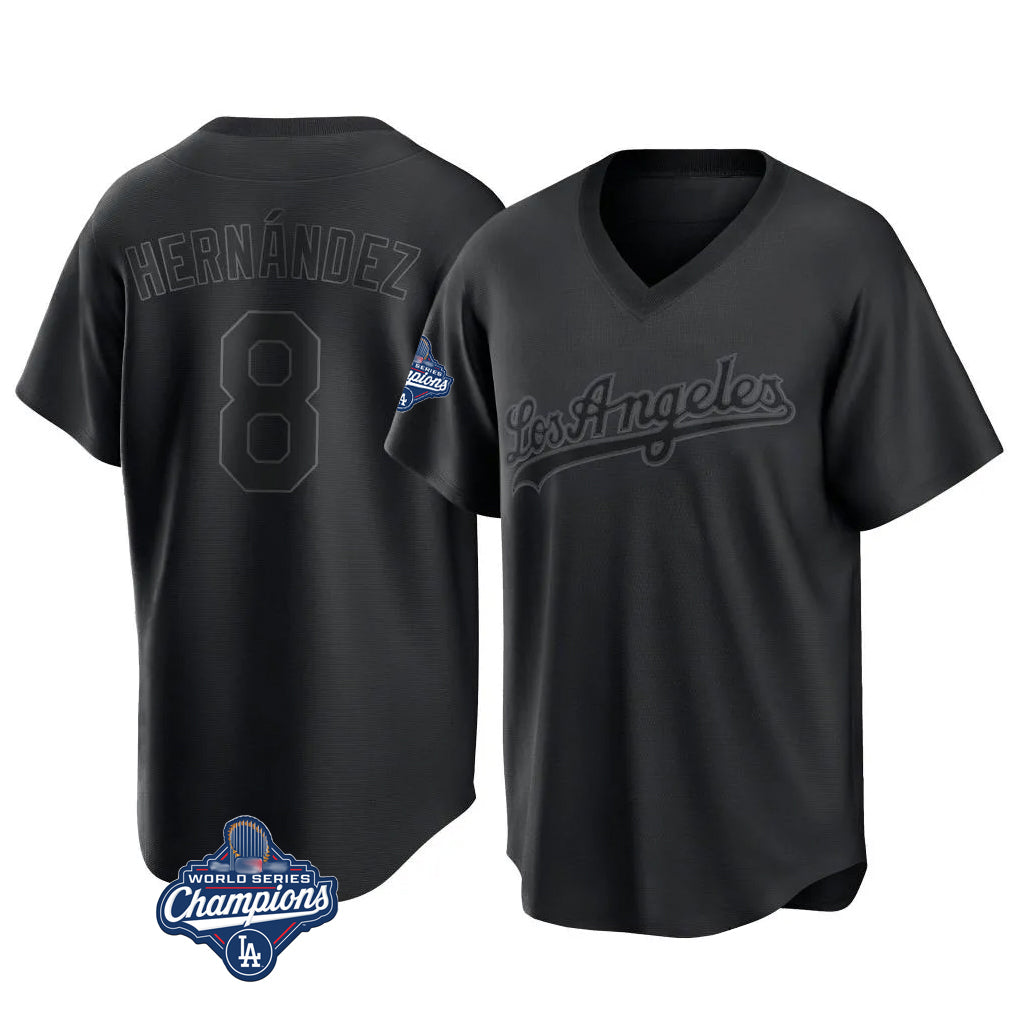 Silnrao LA.Dodgers #8 Enrique Hern¨¢ndez Player Black World Series Meet Pitch Fashion T-shirt Stitched Jerseys