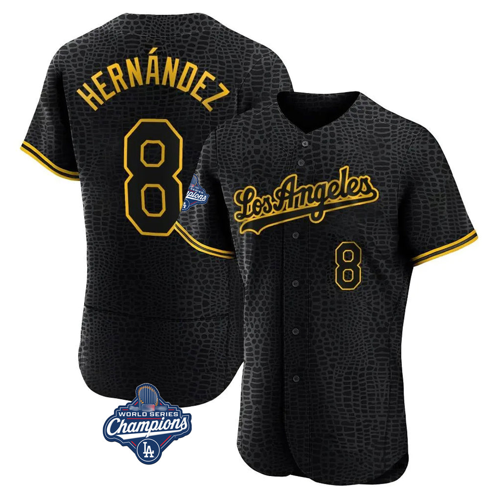 Silnrao LA.Dodgers #8 Enrique Hern¨¢ndez Player Black World Series Meet Snake Skin City Limited Elite Home Stitched Jerseys