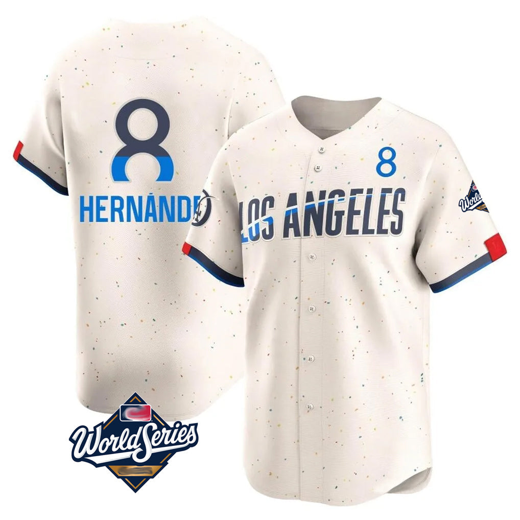 Silnrao LA.Dodgers #8 Enrique Hern¨¢ndez Player Cream World Series City Connect Limited Home Stitched Jerseys