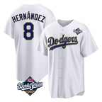 Silnrao LA.Dodgers #8 Enrique Hern¨¢ndez Player Gold White World Series 2026 Collection Stadium Game Stitched Jerseys