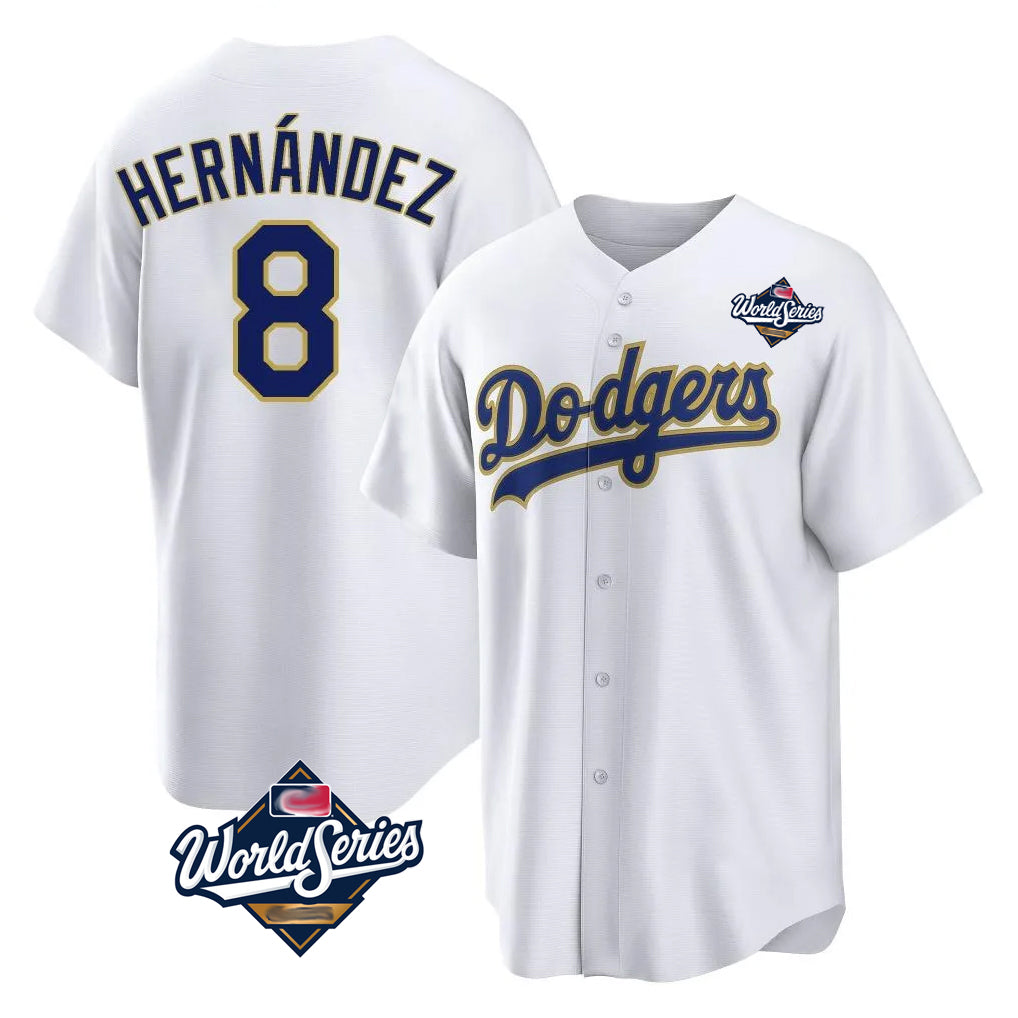 Silnrao LA.Dodgers #8 Enrique Hern¨¢ndez Player Gold White World Series 2026 Collection Stadium Game Stitched Jerseys