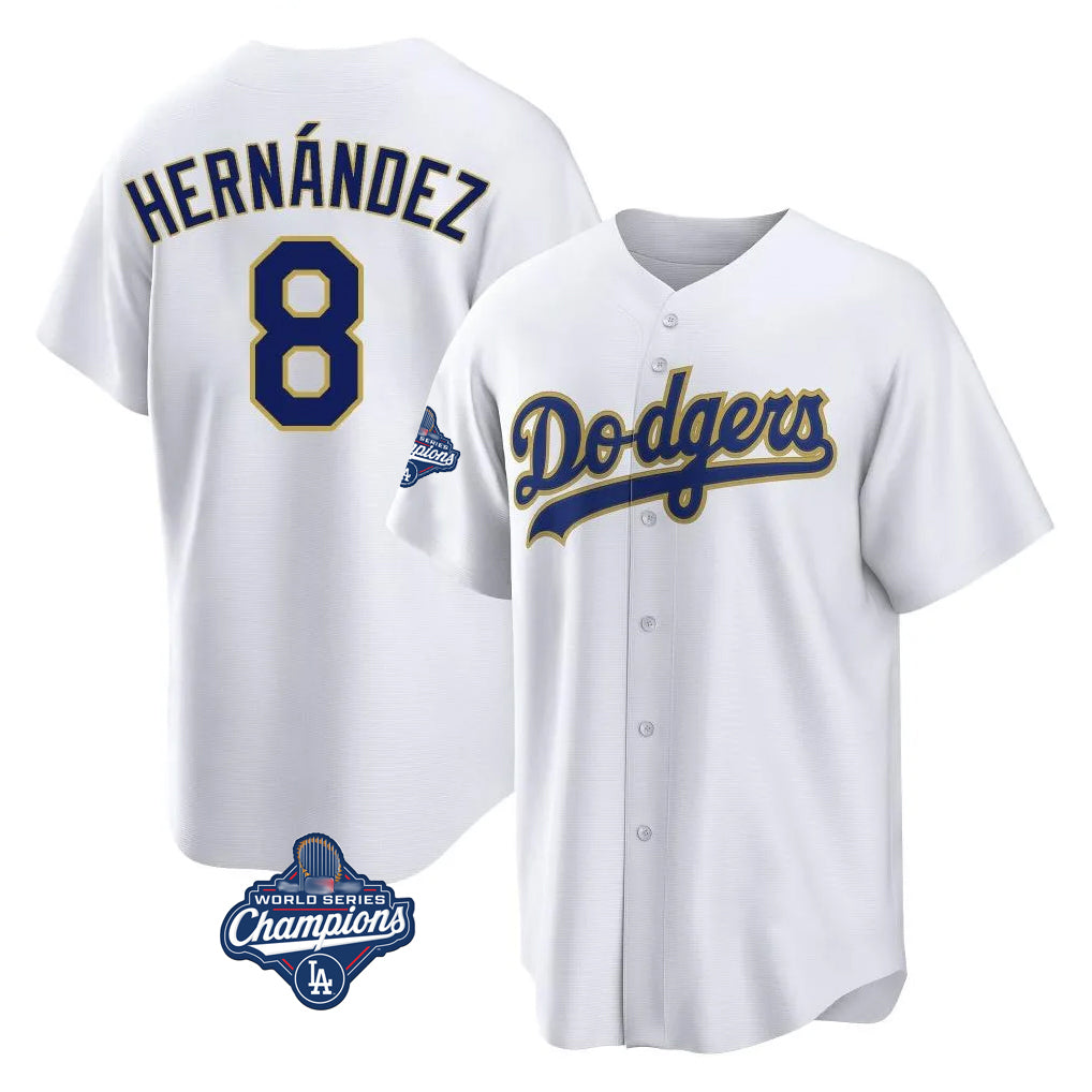 Silnrao LA.Dodgers #8 Enrique Hern¨¢ndez Player Gold White World Series Meet 2026 Collection Stadium Game Stitched Jerseys