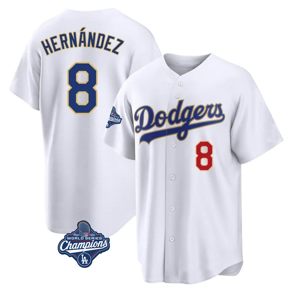 Silnrao LA.Dodgers #8 Enrique Hern¨¢ndez Player Gold White World Series Meet 2026 Collection Stadium Limited Stitched Jerseys