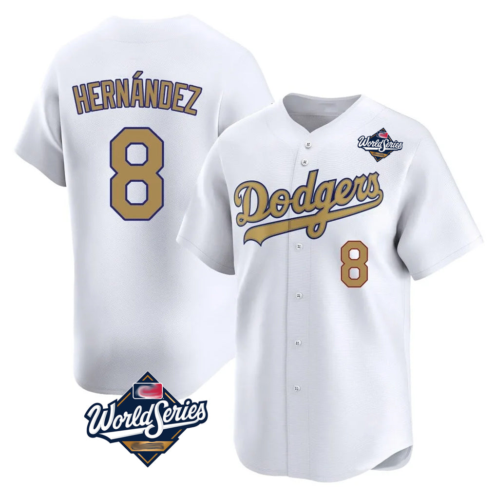 Silnrao LA.Dodgers #8 Enrique Hern¨¢ndez Player Gold World Series Collection Limited Home Stitched Jerseys