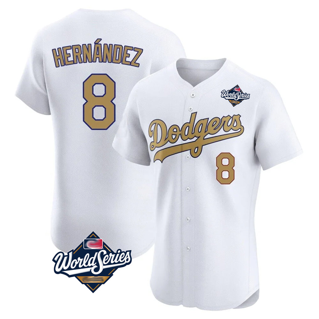Silnrao LA.Dodgers #8 Enrique Hern¨¢ndez Player Gold World Series Limited Elite Home Stitched Jerseys