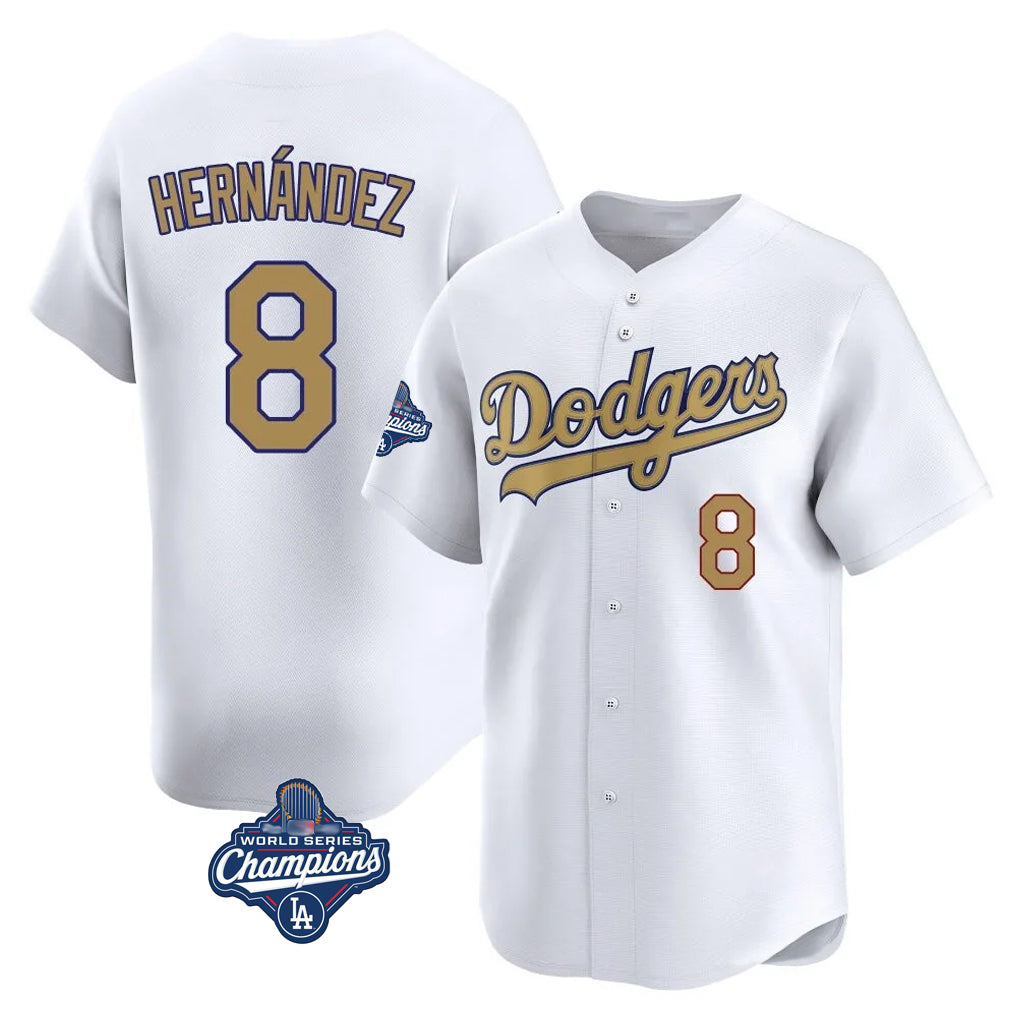 Silnrao LA.Dodgers #8 Enrique Hern¨¢ndez Player Gold World Series Meet Collection Limited Home Stitched Jerseys